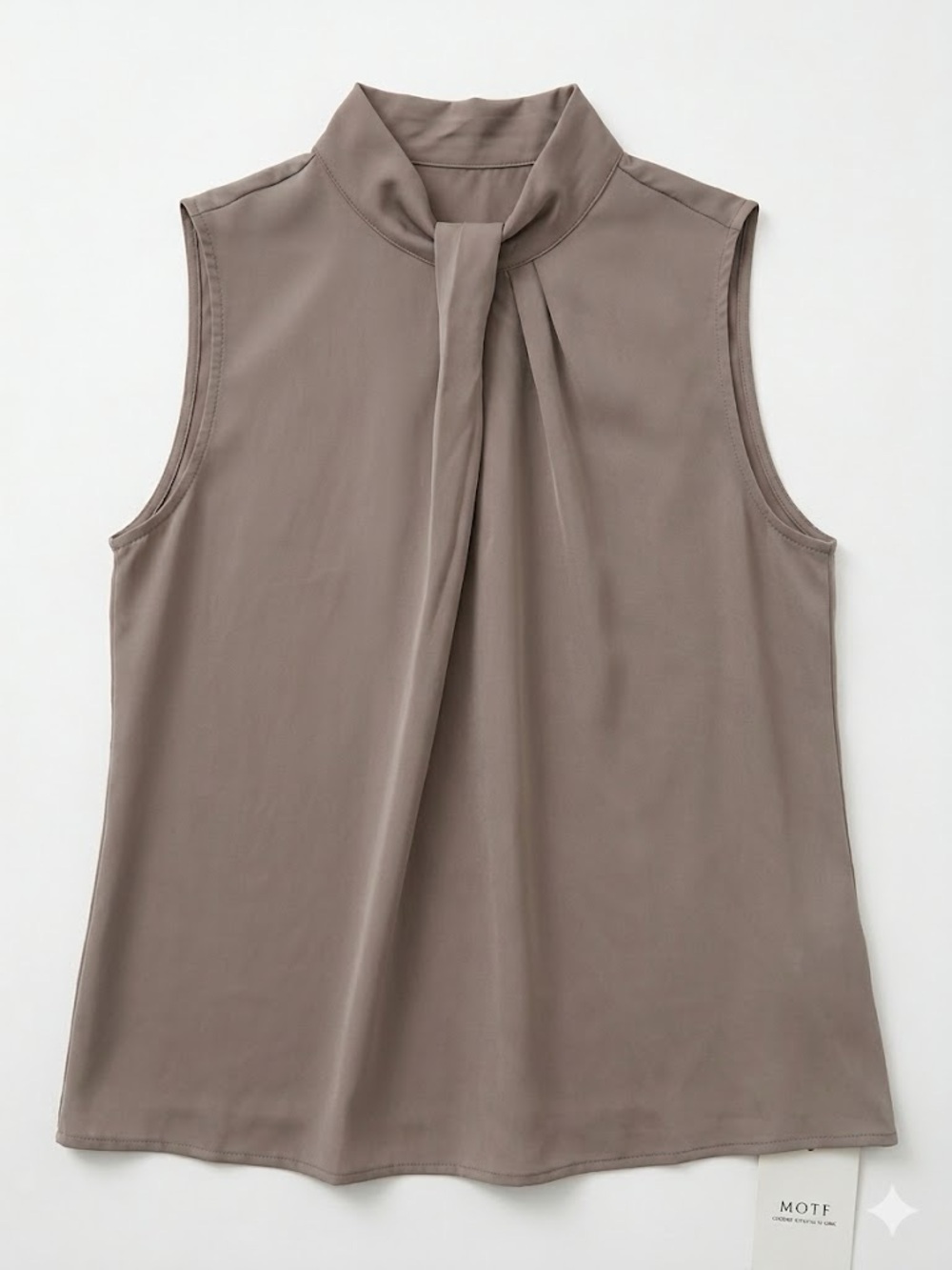 MOTF Sleeveless Mock-Neck Pleated Camisole in Taupe